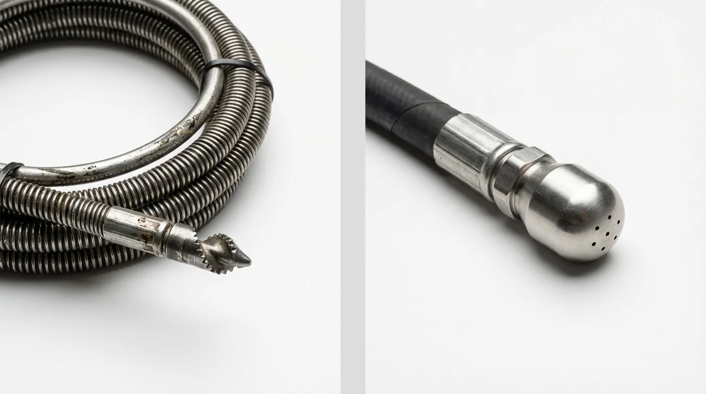 Drain snake cable and hydro jetting nozzle used for drain cleaning in Dallas, OR