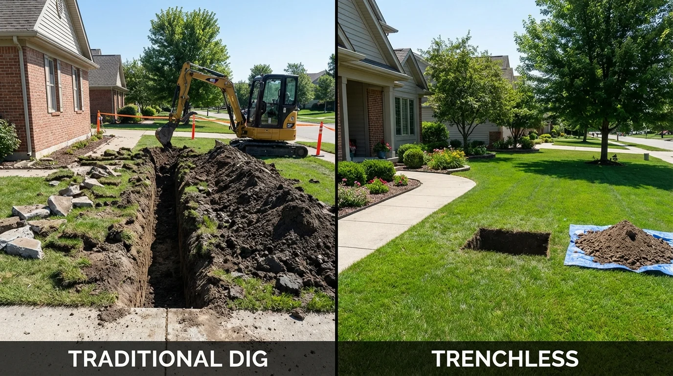 Trenchless sewer repair with minimal yard damage versus traditional excavation in Dallas, OR